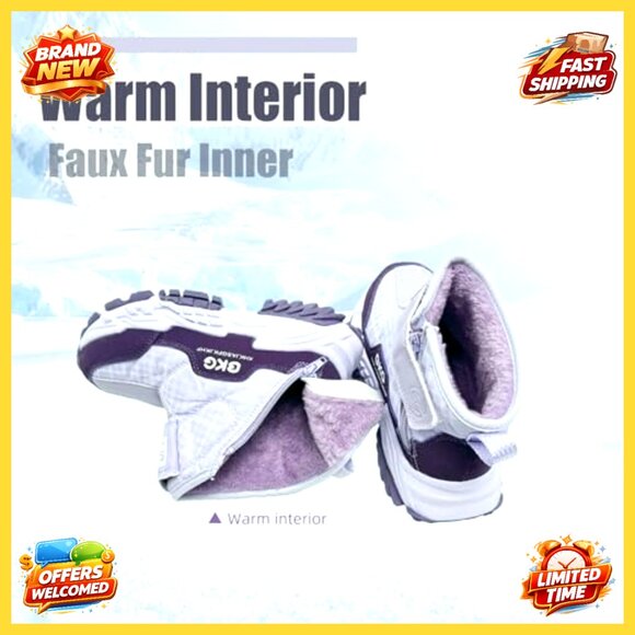 Kids Waterproof Snow Boots Insulated Anti-Slip Zipper Hook Loop Winter Shoes - Picture 4 of 6